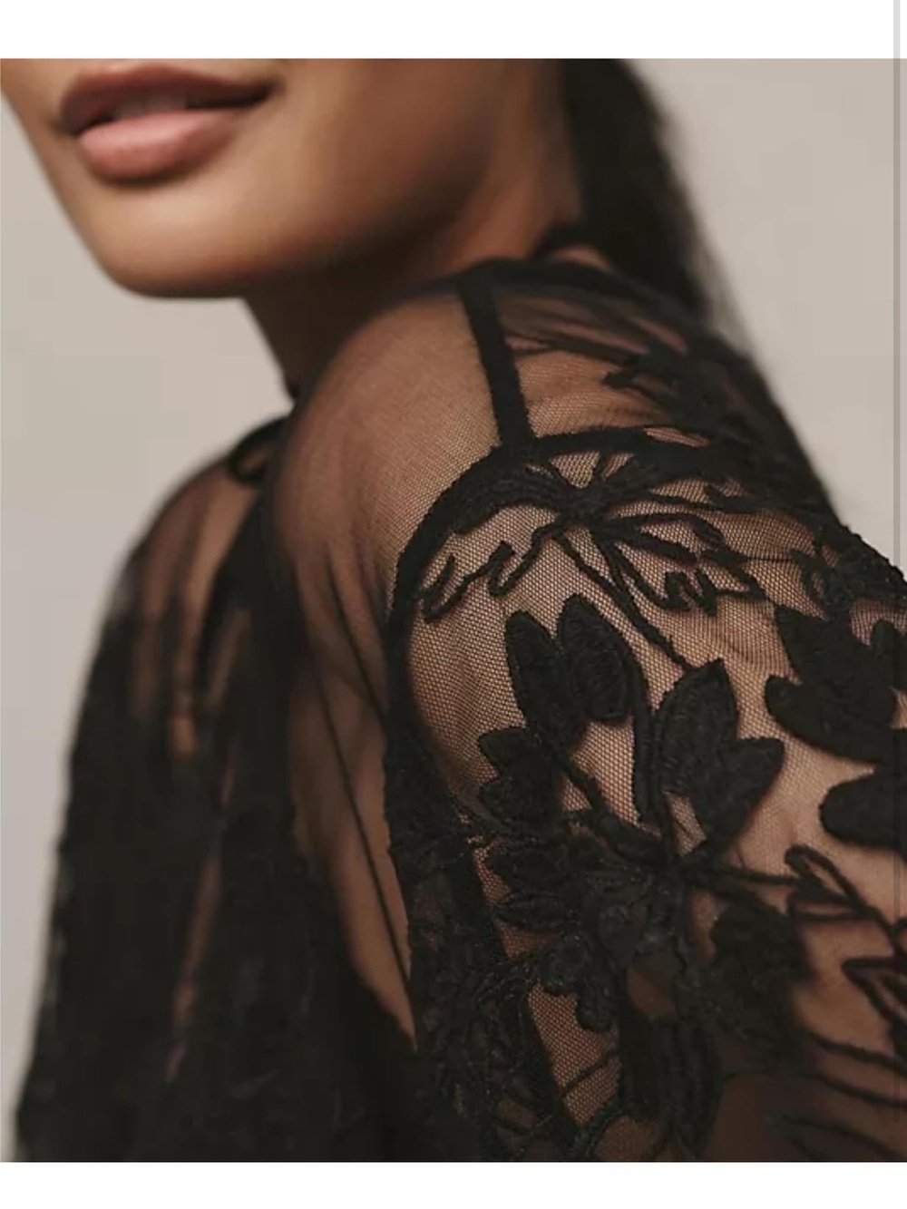 Black Sheer Floral Embroidered Short Sleeve Top - Picture 5 of 6